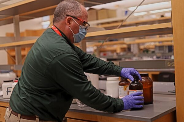 Expert staff with the proper eye, respiratory, and hand protection for your lab and chemicals handled go through all products, inspecting containers and their contents and following proper safety procedures at all times.